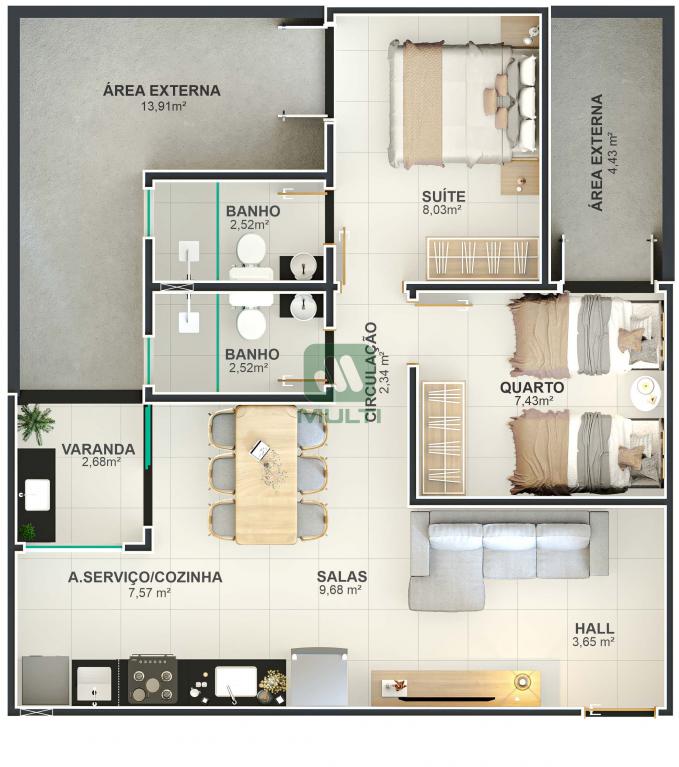 Apartamento à venda com 2 quartos, 51m² - Foto 2