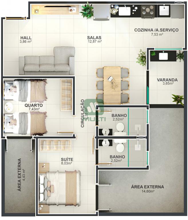 Apartamento à venda com 2 quartos, 51m² - Foto 3