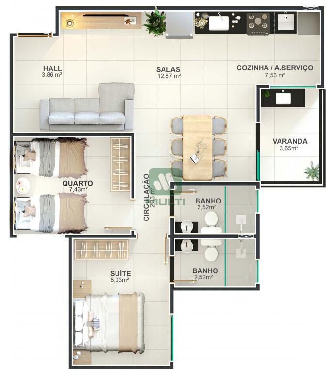 Apartamento à venda com 2 quartos, 51m² - Foto 6